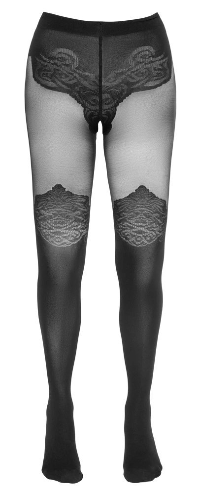 Cottelli LEGWEAR rajstopy czarne z eleganckim wzorem nad kolano 40/20 DEN Cottelli