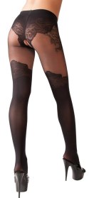 Cottelli LEGWEAR rajstopy czarne z wzorem nad kolano Oeko-Tex 40/20 den Cottelli