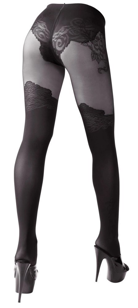 Cottelli LEGWEAR rajstopy czarne z wzorem nad kolano Oeko-Tex 40/20 den Cottelli