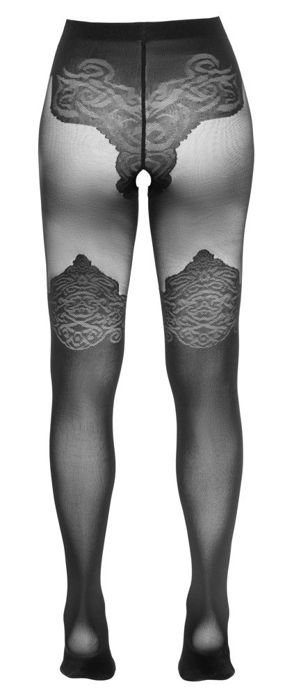 Cottelli LEGWEAR rajstopy czarne z wzorem nad kolano Oeko-Tex 40/20 den Cottelli