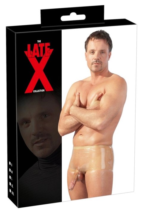 LateX Spodenki męskie przezroczyste S/M z anatomiczną osłoną, lateks Late X