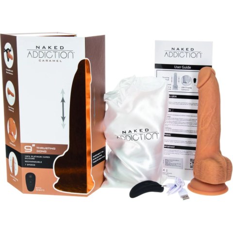Naked Addiction Thrusting Dong 23 cm Caramel z pilotem, silikon premium Naked Addiction