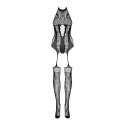 Obsessive F240 Bodystocking czarne S/M/L botaniczny wzor siateczka Obsessive