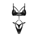 Obsessive Komplet Stringow i Biustonosz S/M/L Czarny Skora Syntetyczna Obsessive