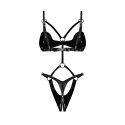 Obsessive Komplet Stringow i Biustonosz S/M/L Czarny Skora Syntetyczna Obsessive