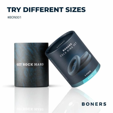 Boners Zestaw 3 Pierścieni Anatomicznych z Silikonu Szary