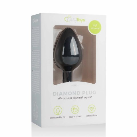 EasyToys Diamond Plug Medium Czarny z Kryształem, Silikonowy