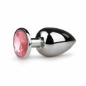 Diogol Metalowy Korek Anatomiczny Silver/Pink L z Kryształem
