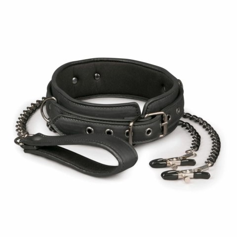 EasyToys Skorzany Kołnierz Regulowany z Łańcuszkami Metalowymi 45 cm