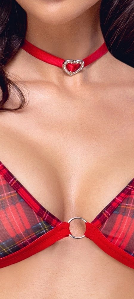 Cottelli Costumes Zestaw Bielizny Kratka L z Chokerem i Szelkami