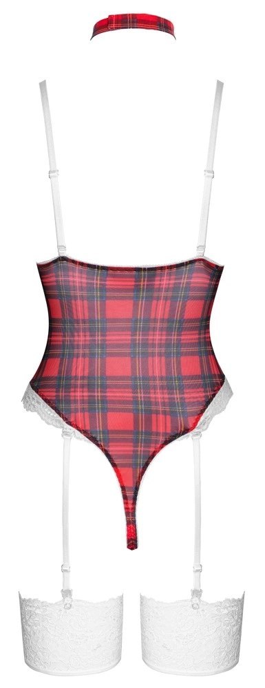 Cottelli LINGERIE Body Plaid L z koronką i odpinanymi szelkami