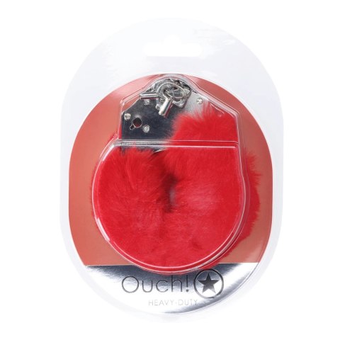 Ouch! Kajdanki Heavy-duty Red z miękkim futerkiem - metalowe, regulowane