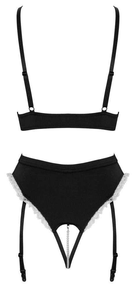 Cottelli COSTUMES Maid Set S czarny z białymi falbankami, regulowany