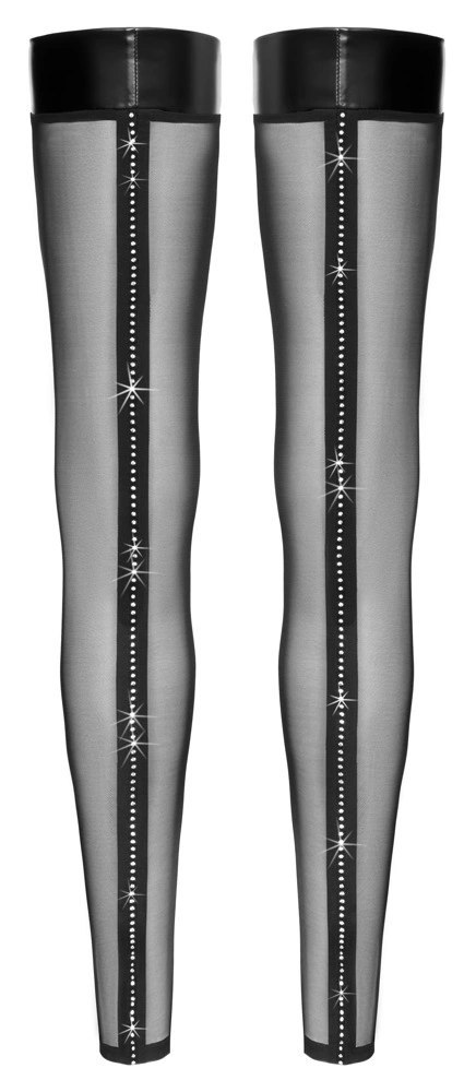 Noir Handmade podkolanowki XL czarne, transparentne z ozdobnymi kryształkami