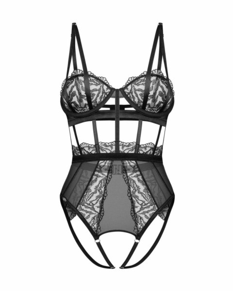 Obsessive Bodysuit Black - Model z Koronką i Siateczką, Open Crotch S/M