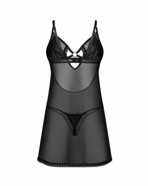 Obsessive Chemise & Thong Black - Komplet Koronkowy z Regulacją