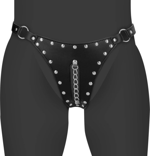 OUCH! Xtreme model PU Leather czarny pas z łańcuszkiem, regulowany