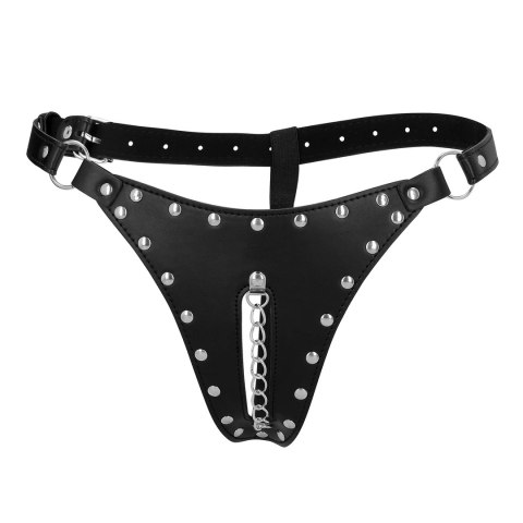 OUCH! Xtreme model PU Leather czarny pas z łańcuszkiem, regulowany