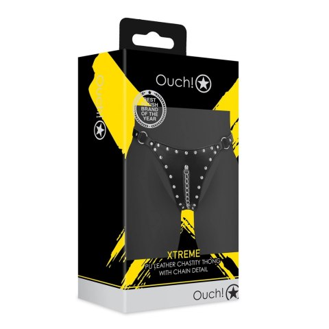 OUCH! Xtreme model PU Leather czarny pas z łańcuszkiem, regulowany
