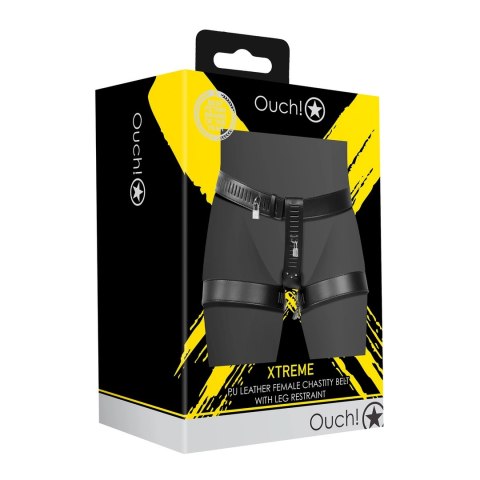 OUCH! Xtreme pas intymny damski z pasami na uda czarny PU Leather