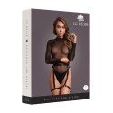 Obsessive Shimmering Bodysuit Czarny/Złoty z Paskami PU, One Size