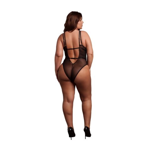 Obsessive Bodystocking koronkowy, regulowane ramiączka, czarny Plus Size