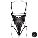 Obsessive Bodystocking koronkowy z fiszbinami, otwarty, czarny, uniwersalny