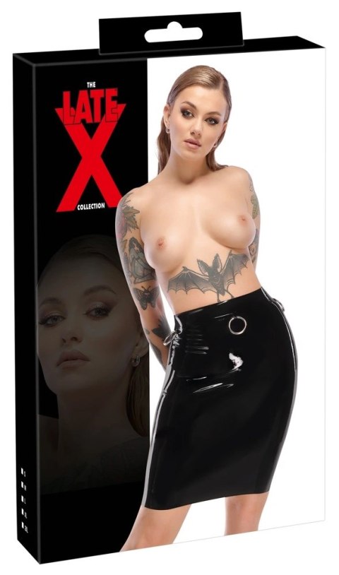 LateX Spodnica Lateksowa Czarna do Kolan M z Metalowymi Pierścieniami
