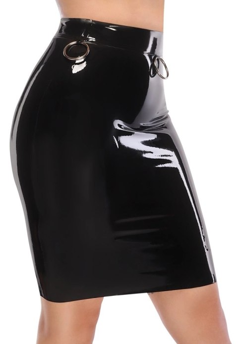 LateX Spodnica Lateksowa Czarna do Kolan M z Metalowymi Pierścieniami