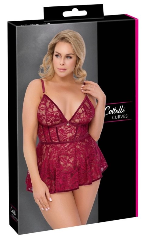 Cottelli Curves Babydoll koronkowa + majtki bezkrokowe czerwone XL