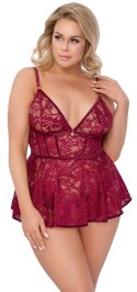 Cottelli Curves Babydoll z koronką i majtkami z wycięciem czerwone 2XL