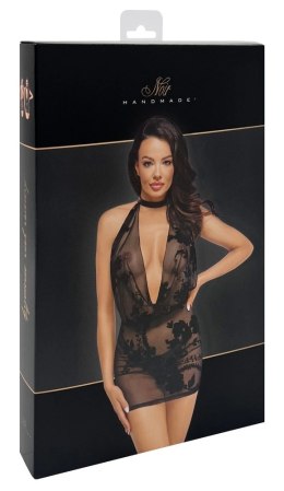 Noir Libido L czarna transparentna mini sukienka tiulowa z motywem kwiatowym