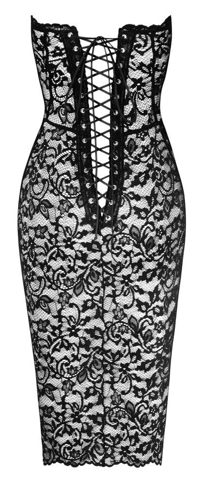 Noir Libido sukienka tubowa bez ramion czarna koronka M