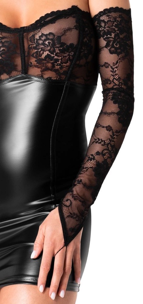 Noir Orgia XL Czarna Mini Sukienka Powerwet z Koronkowymi Mankietami