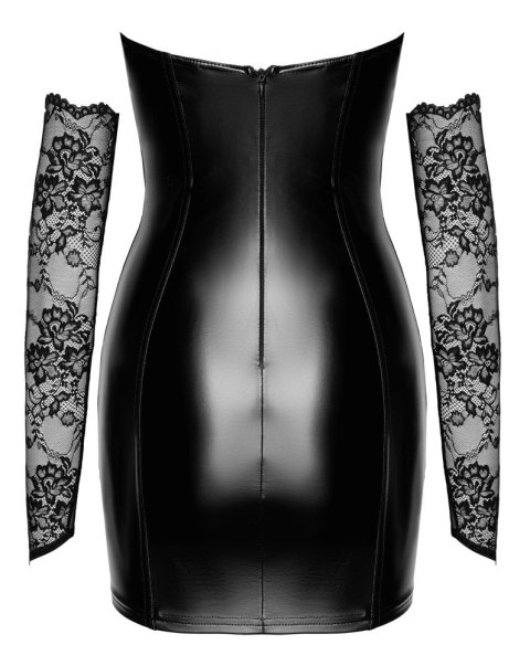 Noir Orgia L - Czarna mini sukienka bez ramiączek z koronkowymi rękawiczkami