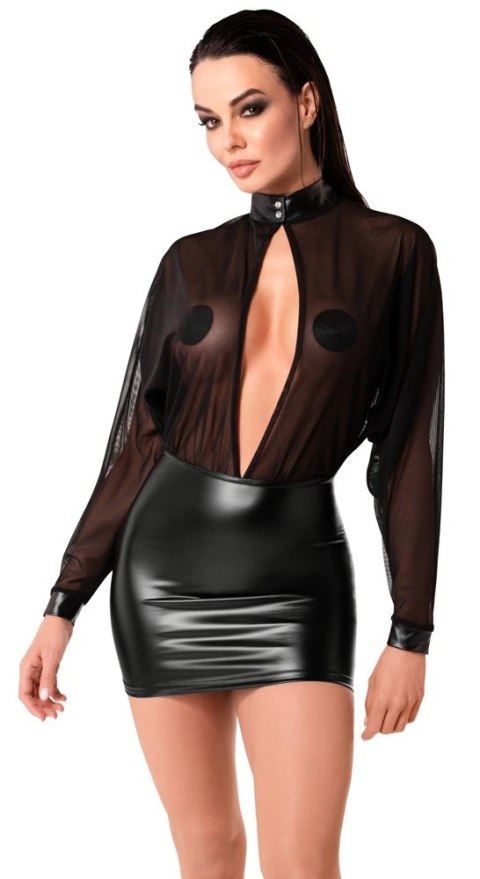 Noir Orgia Mini Sukienka Czarna Prześwitująca Gora M