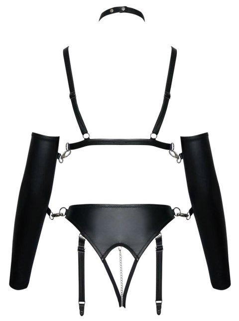 Bad Kitty Zestaw Czarny Matowy Biustonosz Majtki Otwarte Choker Mankiety M