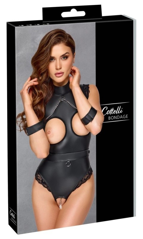 Cottelli Bondage Body matowe XL czarne z wycięciami i mankietami