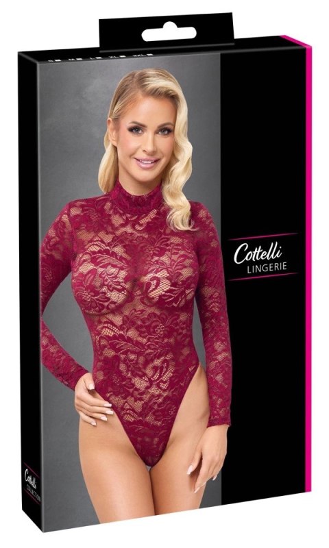 Cottelli LINGERIE Body koronkowe długi rękaw czerwone 2XL