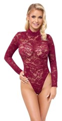 Cottelli LINGERIE Body koronkowe długi rękaw czerwone 2XL