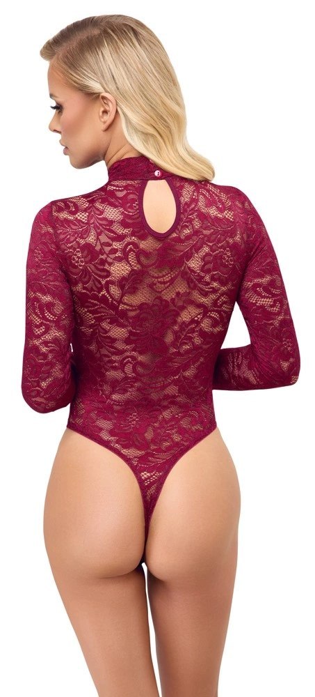 Cottelli LINGERIE Body koronkowe długi rękaw czerwone 2XL