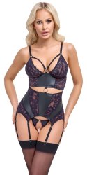 Cottelli LINGERIE Top matowy do pończoch + stringi bez szwu M czarny