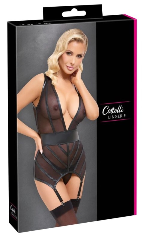 Cottelli Lingerie Koszulka Czarna M z Regulowanymi Paskami do Pończoch