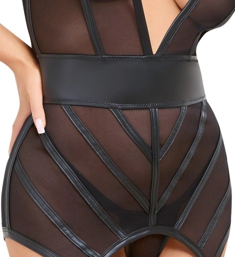 Cottelli Lingerie Koszulka Czarna M z Regulowanymi Paskami do Pończoch