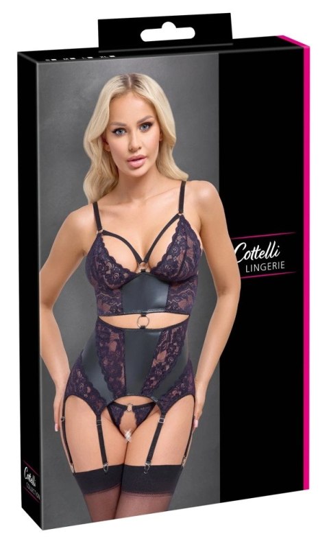 Cottelli Lingerie Top matowy z koronką + stringi bez szwu XL czarny