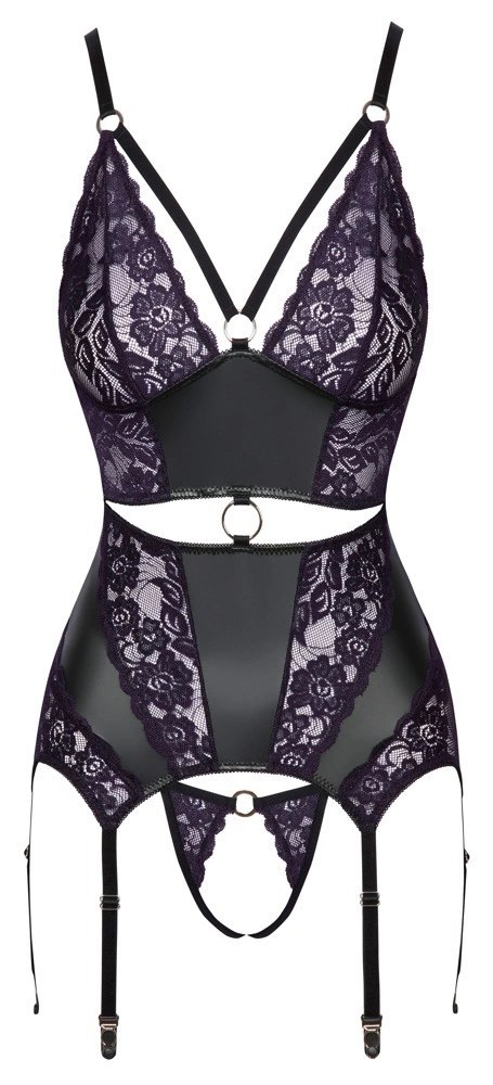 Cottelli Lingerie Top matowy z koronką + stringi bez szwu XL czarny