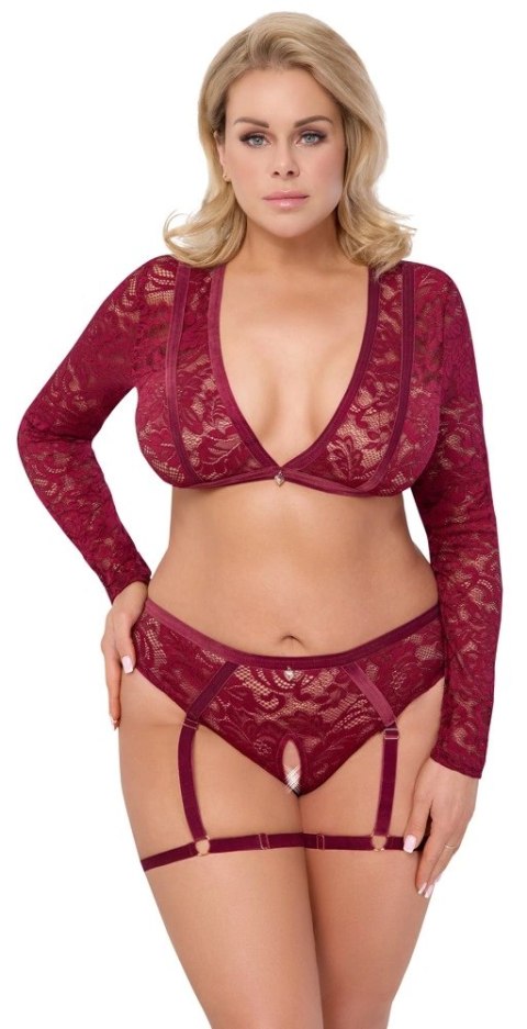 Cottelli Curves Komplet Koronkowy Top i Majtki Czerwony XL