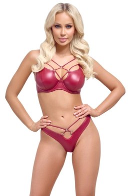 Cottelli Lingerie Komplet Wet Look Biustonosz + Stringi Paseczki Czerwone 75B/S