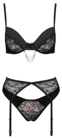 Cottelli Lingerie komplet czarny 75B/S z biżuteryjnymi detalami