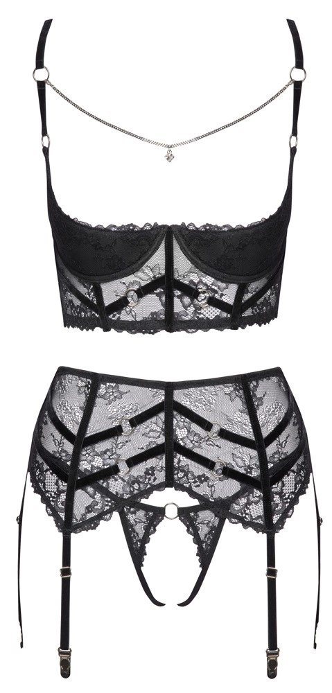 Cottelli Lingerie komplet koronkowy 3-częściowy czarny 85B/L